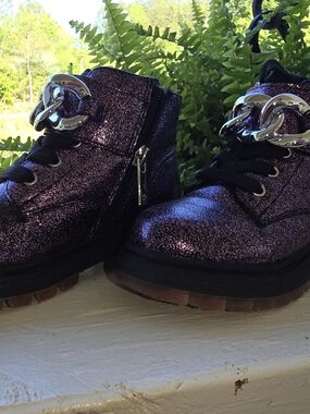 Kids Glitter Lace-Up Boots - Purple/Pink